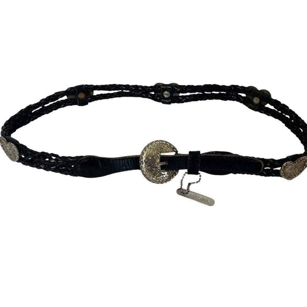Capezio Womens Black Leather Western Braided Belt Heart Conchos Size Large